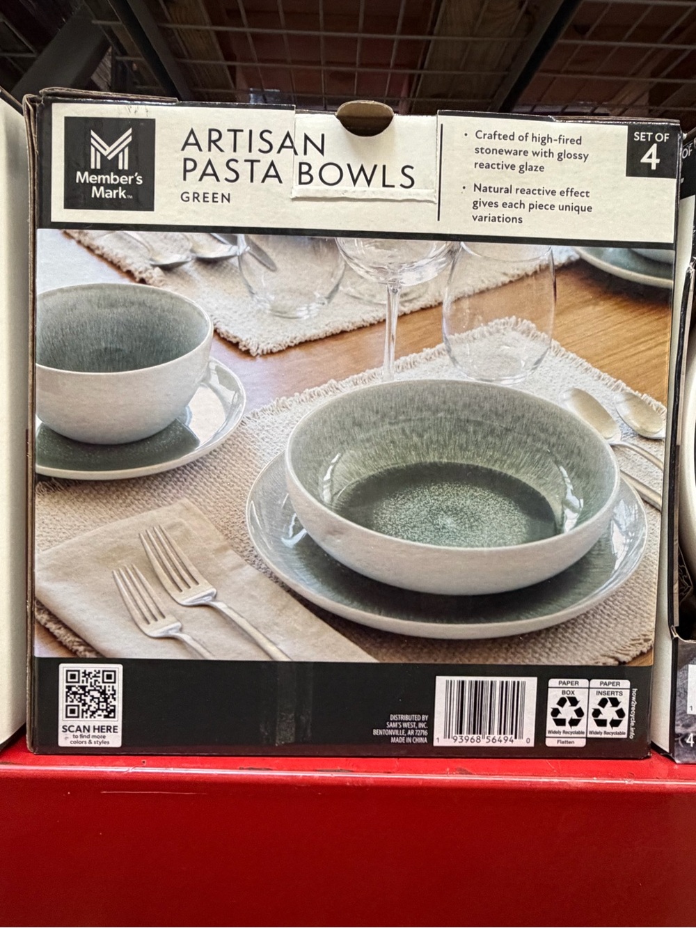 Artisan Green Pasta Bowls - Set of 4